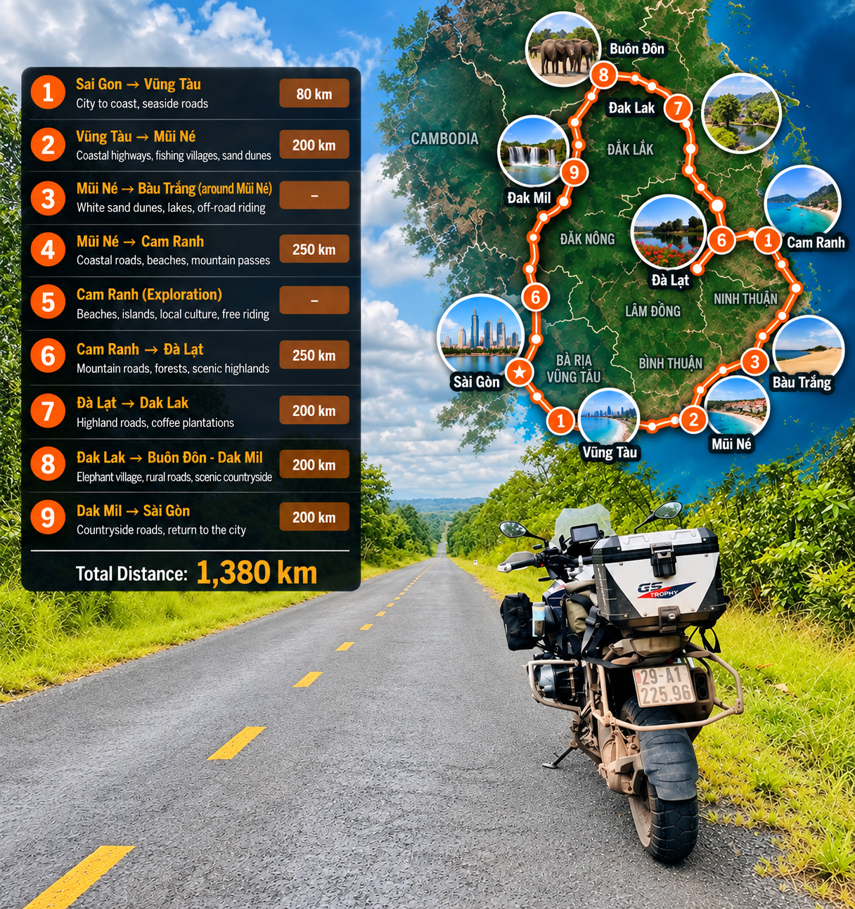 Southern Vietnam route map